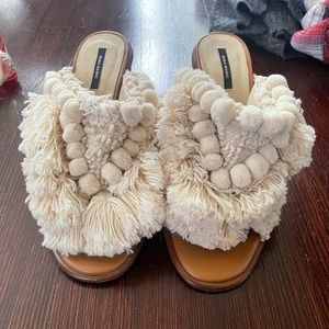ZARA Pom Pom Fringe Block Heels